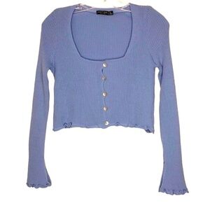 NASTY GAL BABY BLUE RIBBED CROPPED‎ LONG SLEEVE SIZE 0
